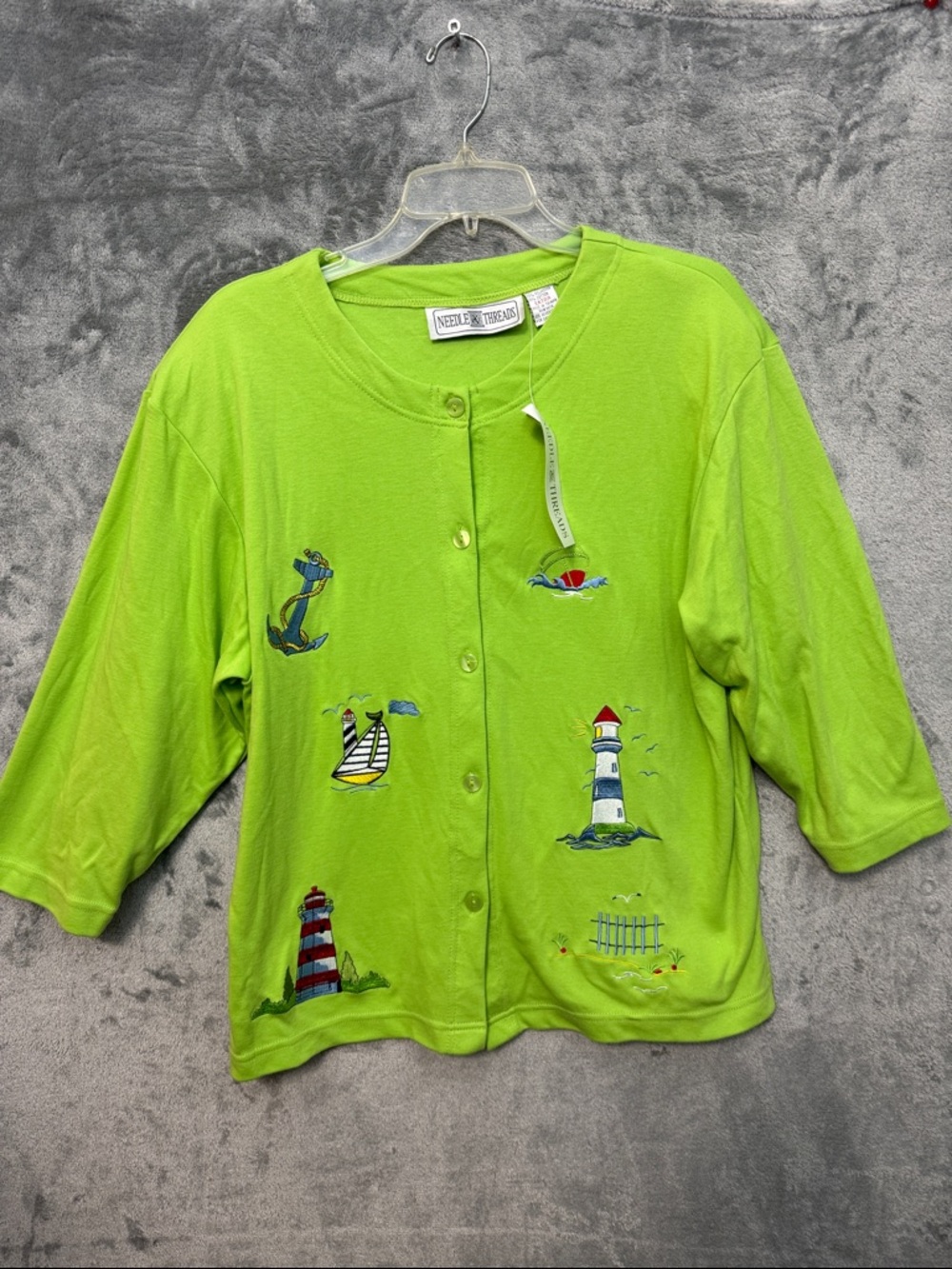 Needle & Thread XL Bright NEW Green Nautical Embroidered Cardigan Beach nautica